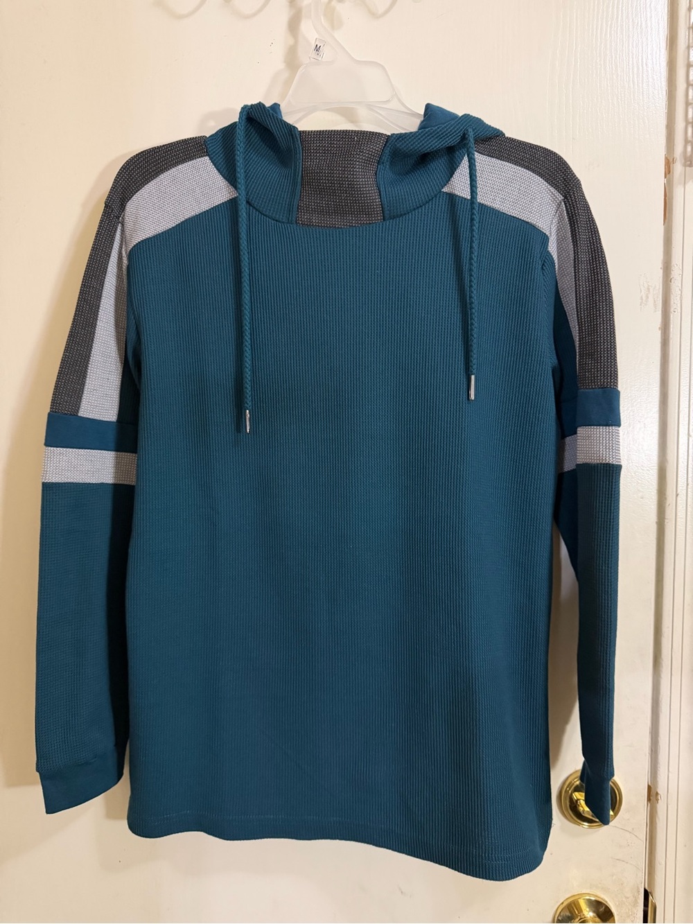 Amongst Others Teal and Gray Men's Hooded Long-Sleeve Shirt for kids(239)